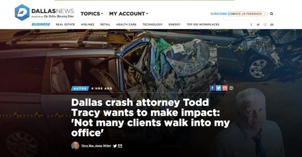 The Dallas Morning News Features Car Accident Lawyer Todd Tracy On The Cover Of Its Business Page