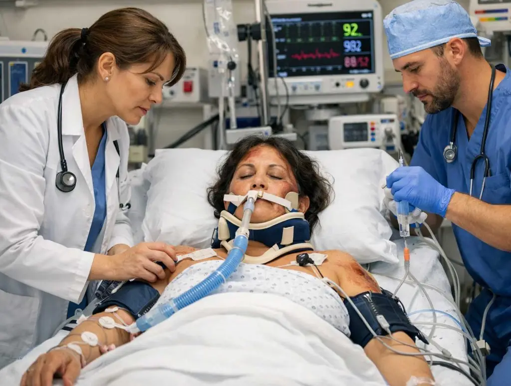 Should She Have Walked Away From The Car Crash Female Victim In Hospital ICU with Traumatic Brain Injury