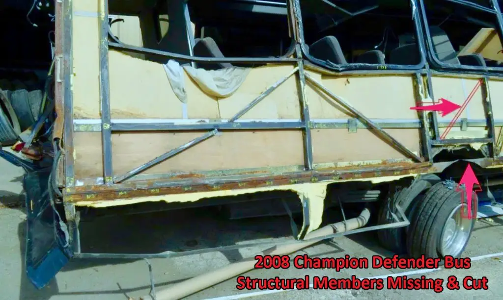 Inspection Finds 80% Welds Defective and Structural Members Missing on 2008 Champion Defender Bus In Which Four Players For the North Central Texas College Girl’s Softball Team Were Killed