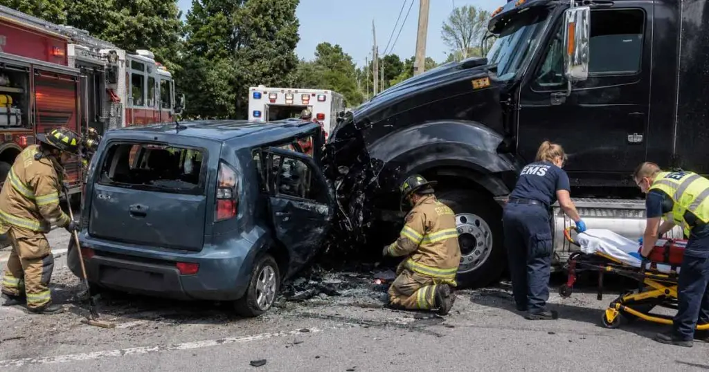 Semi-Truck Tbones Passenger Vehicle